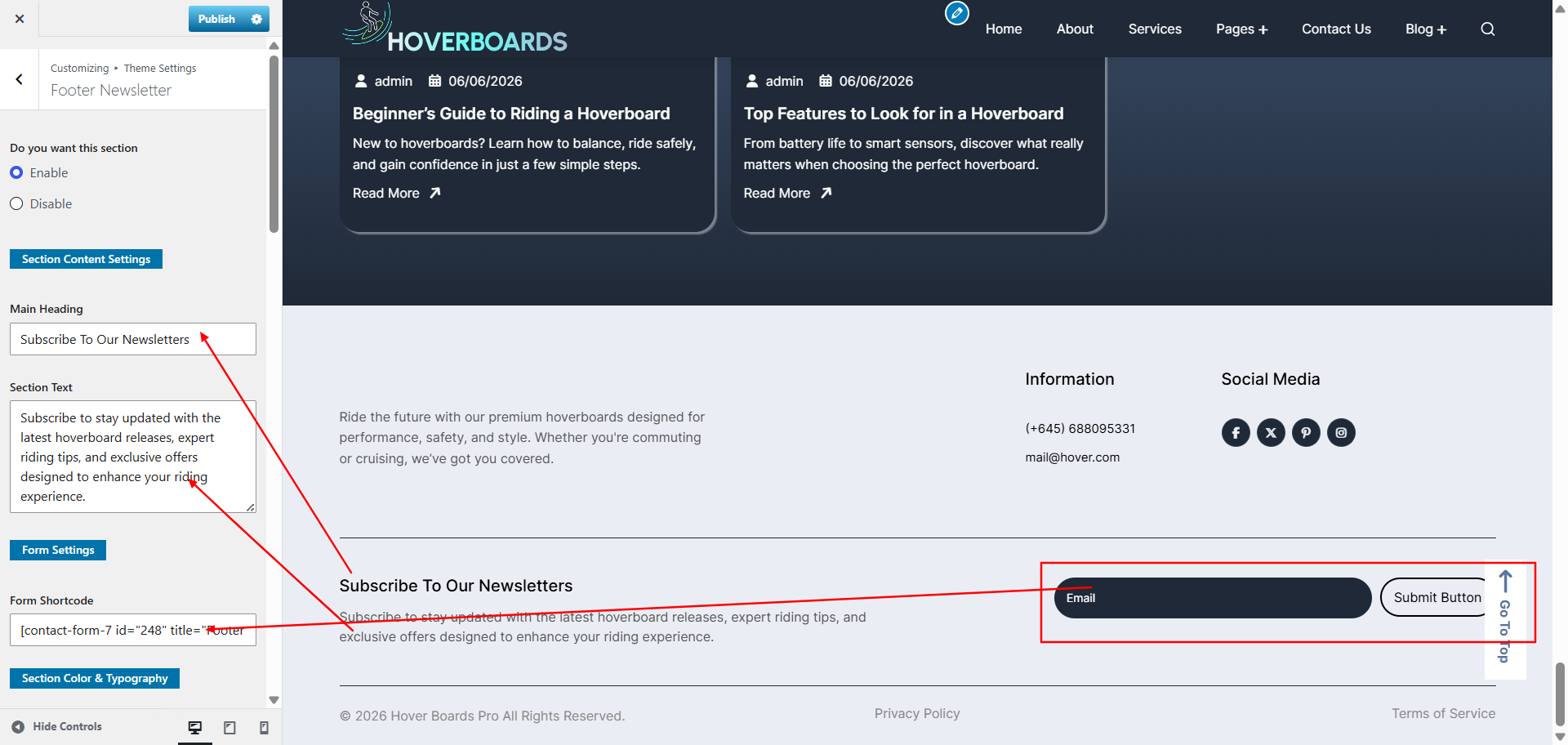 footer-newsetter Settings