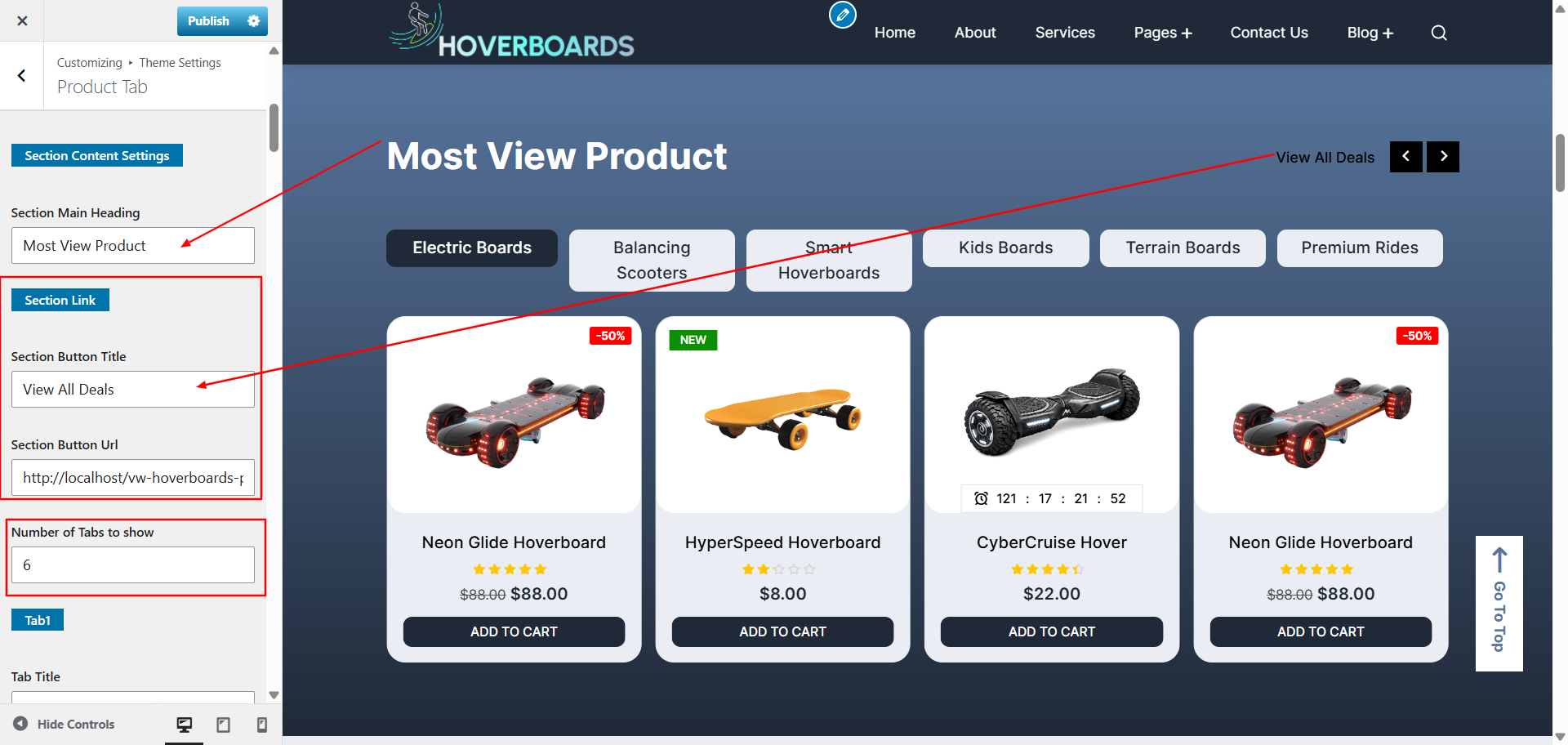 Product Tabs Settings