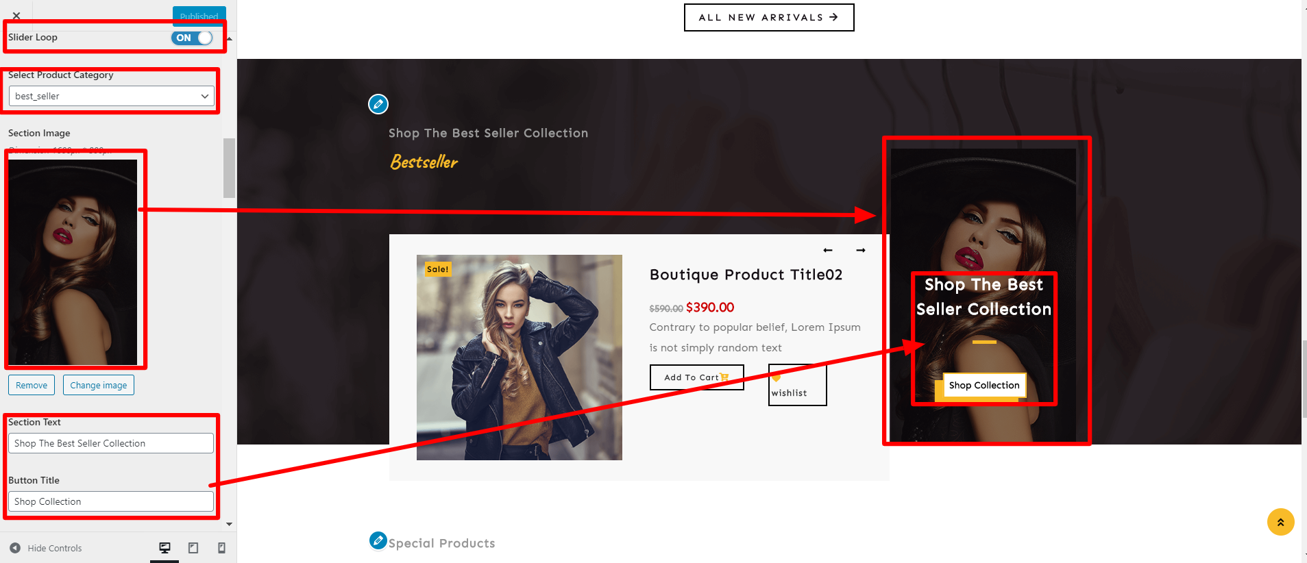 Image showing customizer settings of Best Seller 