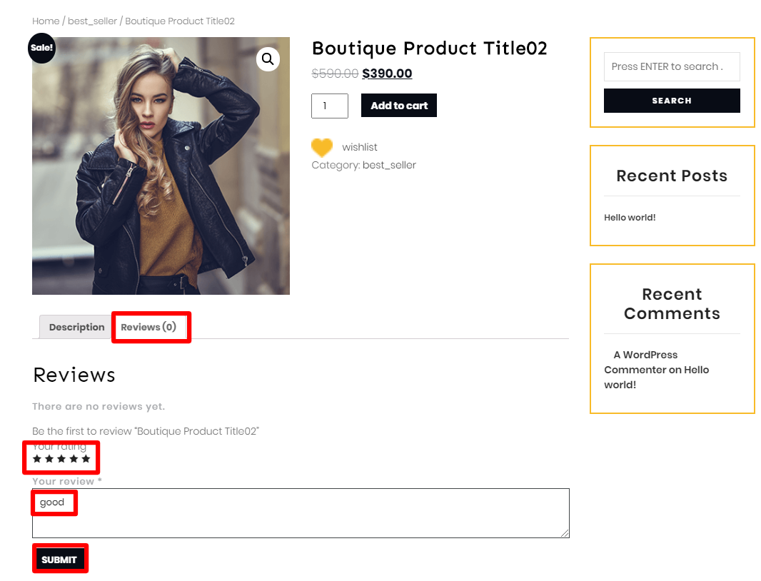 Image showing customizer settings of Best Seller 