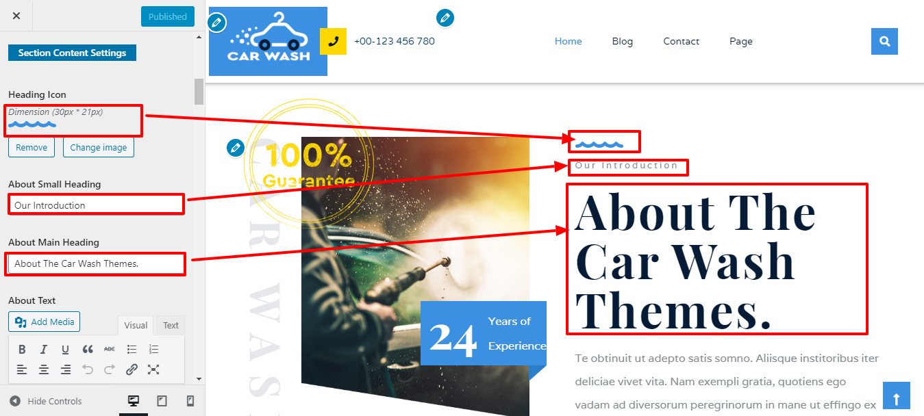 Image showing customizer settings of about us 