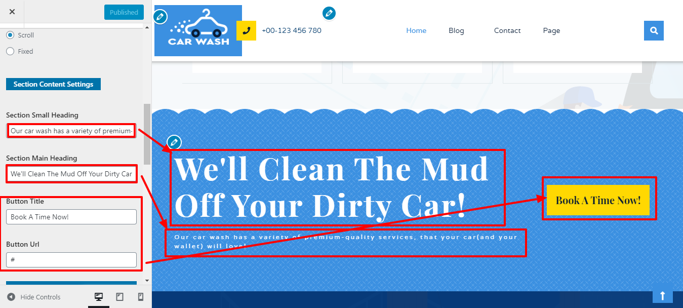 Image showing customizer setting for Book Services