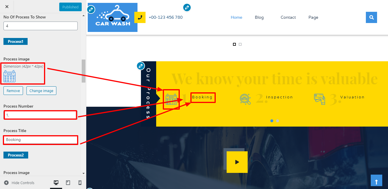 Image showing customizer setting for Our Process