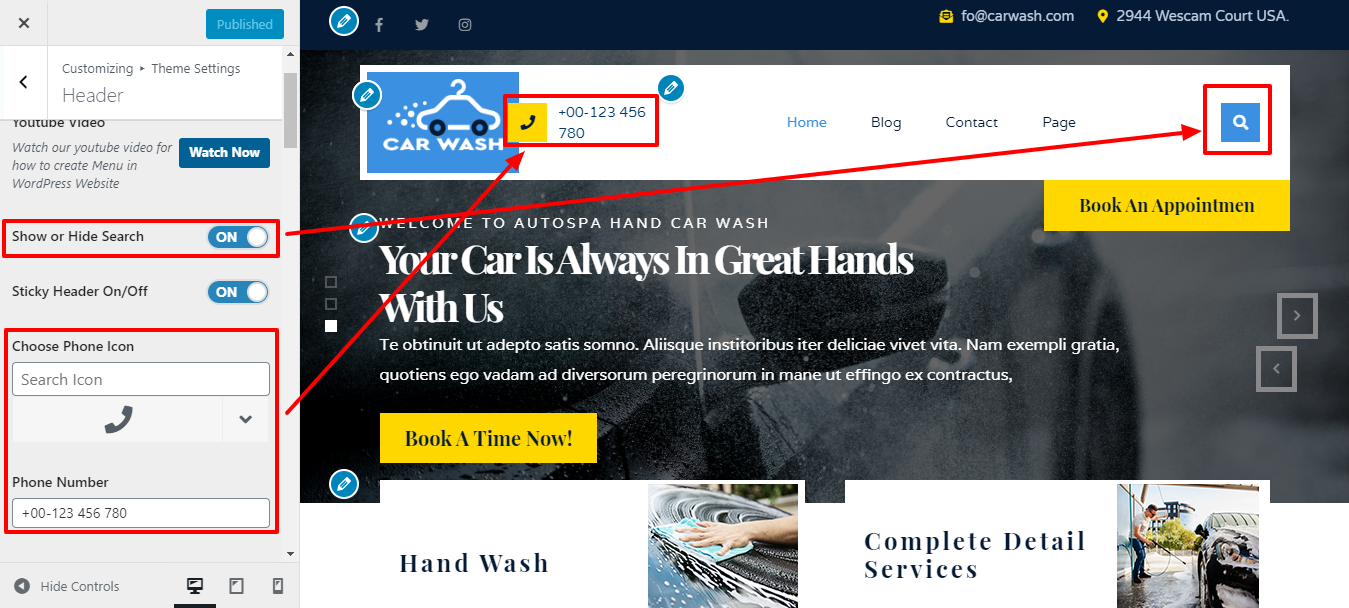 Image showing for customizer setting for header