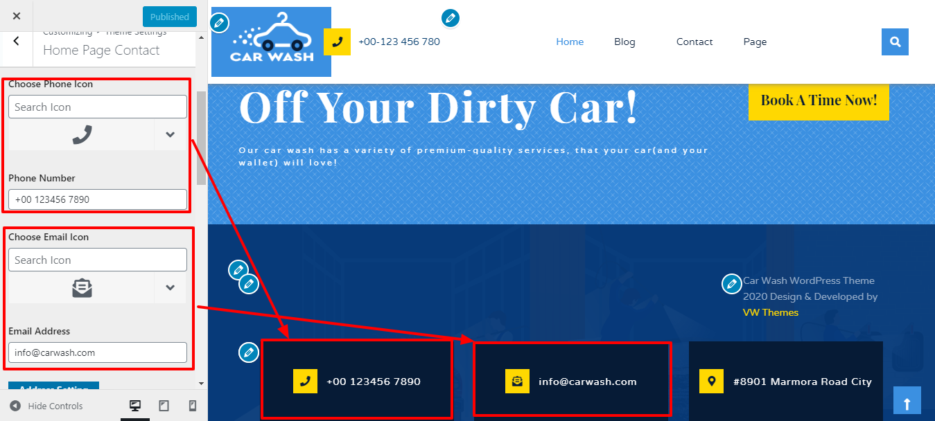 Image showing customizer setting for home contact