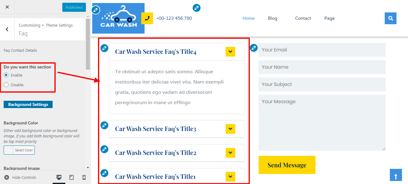 Image showing customizer setting for faq