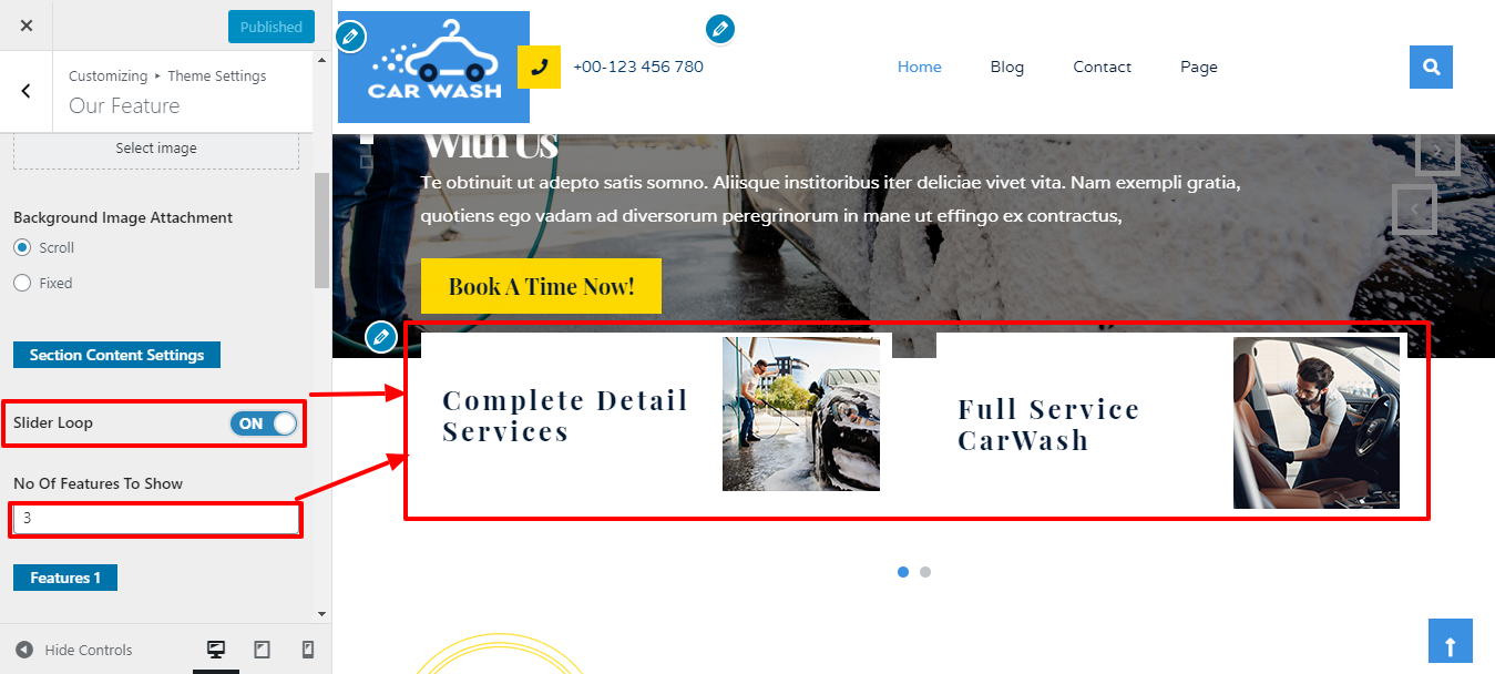 Image showing customizer setting of our Feature
