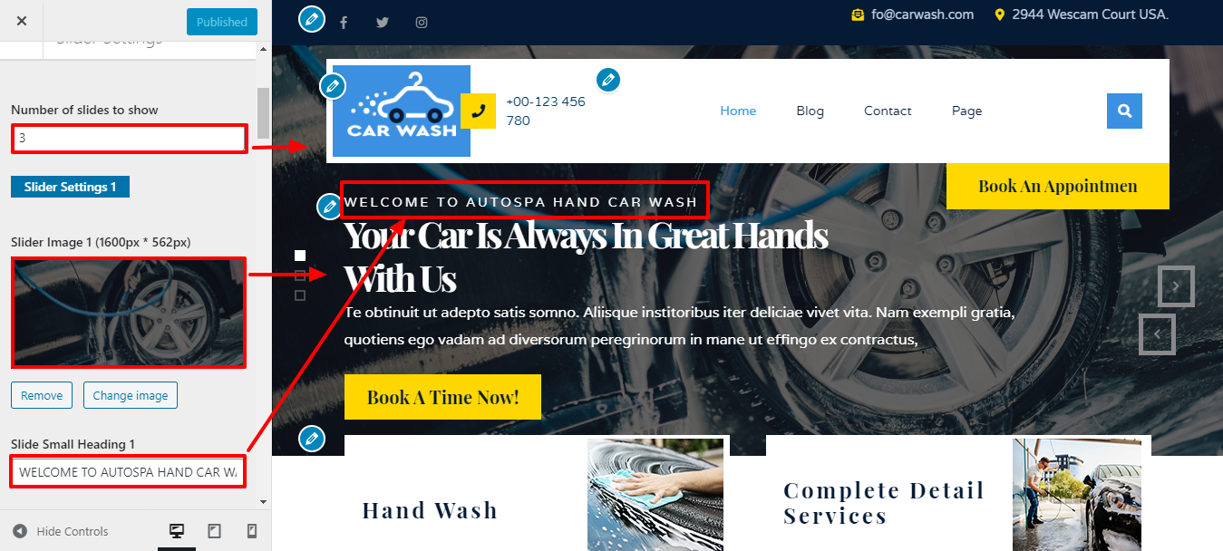 Image showing customizer setting of slider