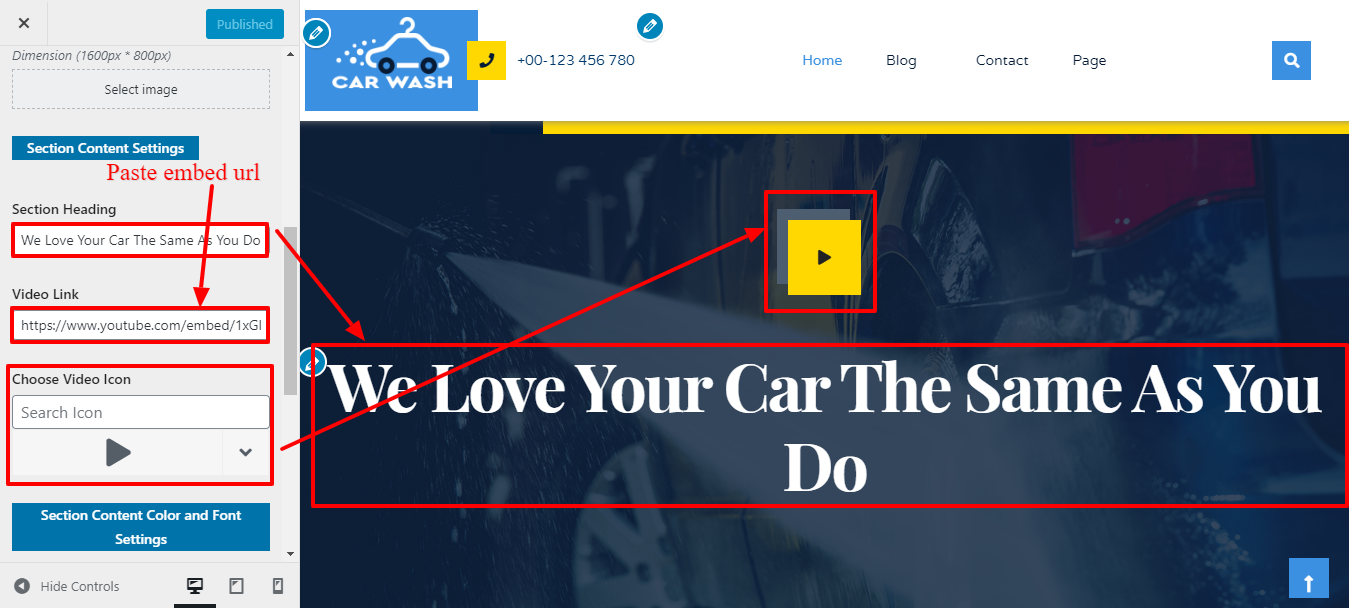 Image showing customizer setting for video