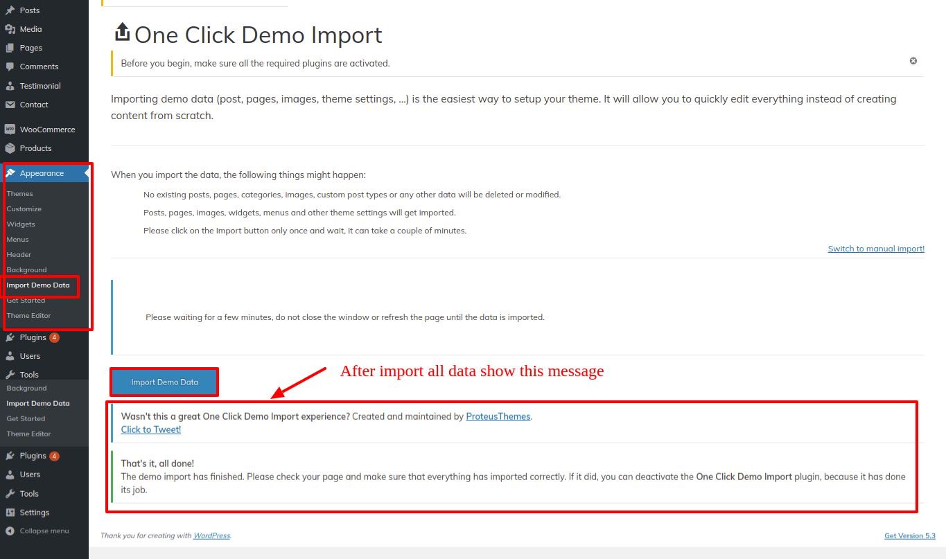 Image showing for how to run demo importer