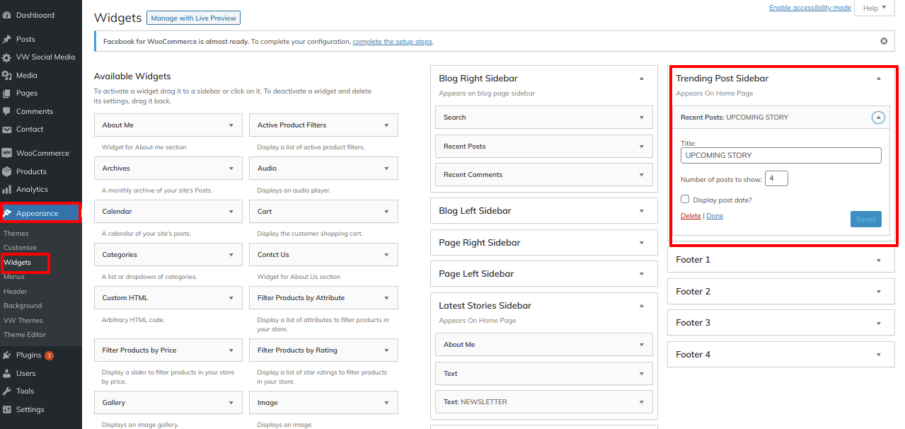 Image showing customizer settings for services