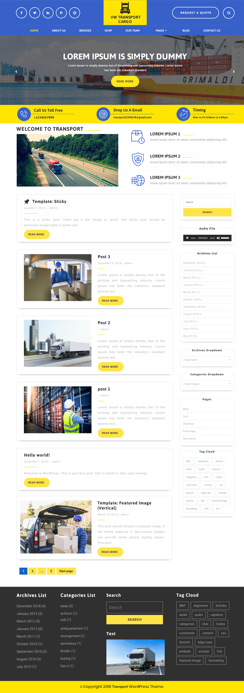 Free Transport WordPress Theme Free Transport WordPress Theme